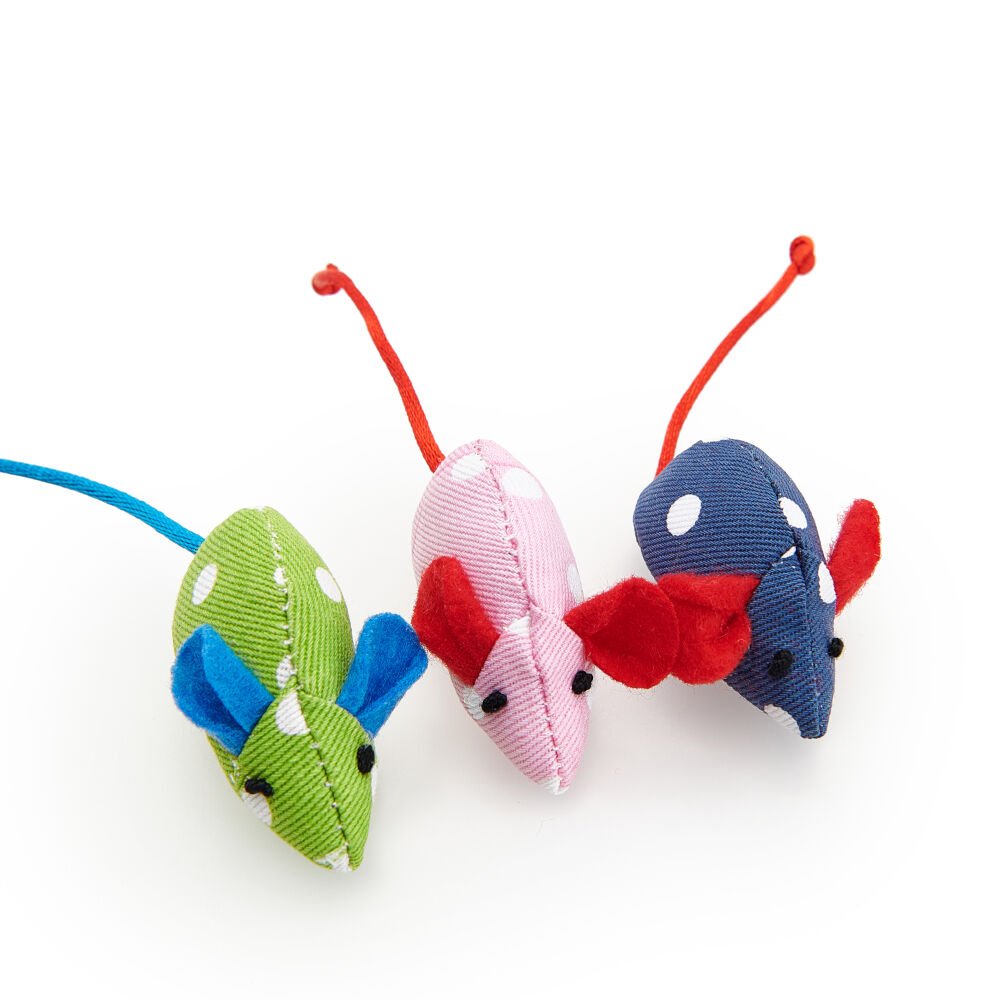 Chadog zabawka dla kota - 3 myszki małe, kolorowe w kropki