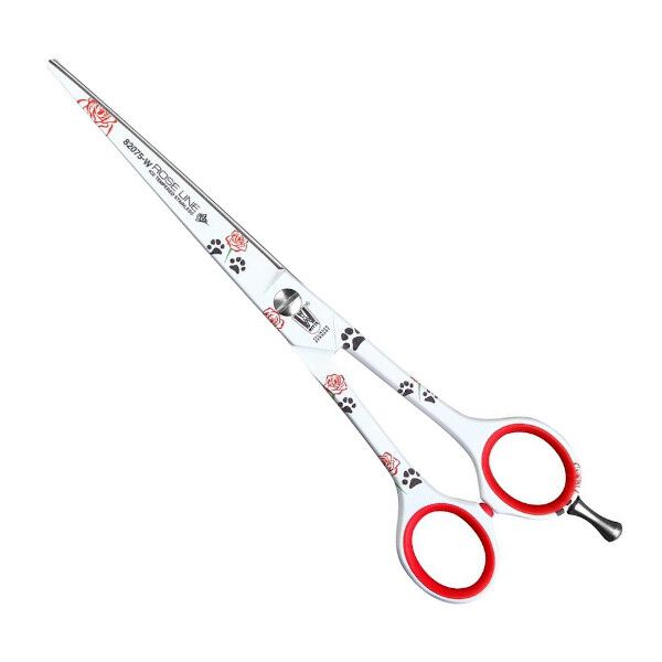 KR Witte Rose Line 7,5" - nożyczki fryzjerskie proste z mikroszlifem, białe w róże i łapki