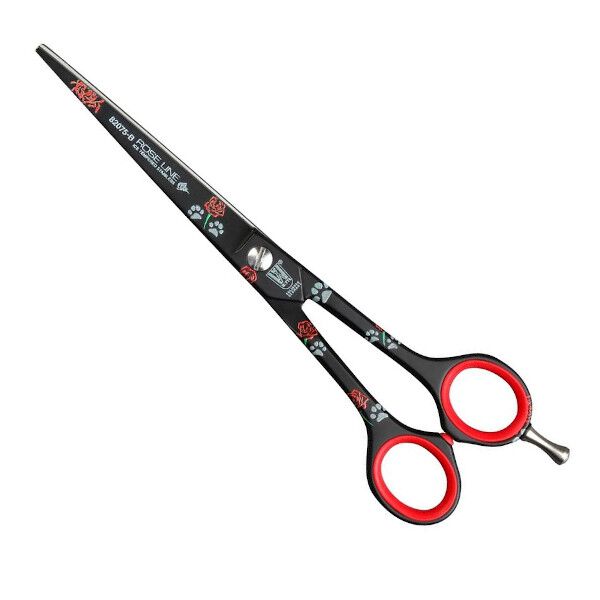 KR Witte Rose Line 7,5" - nożyczki fryzjerskie proste z mikroszlifem, czarne w róże i łapki