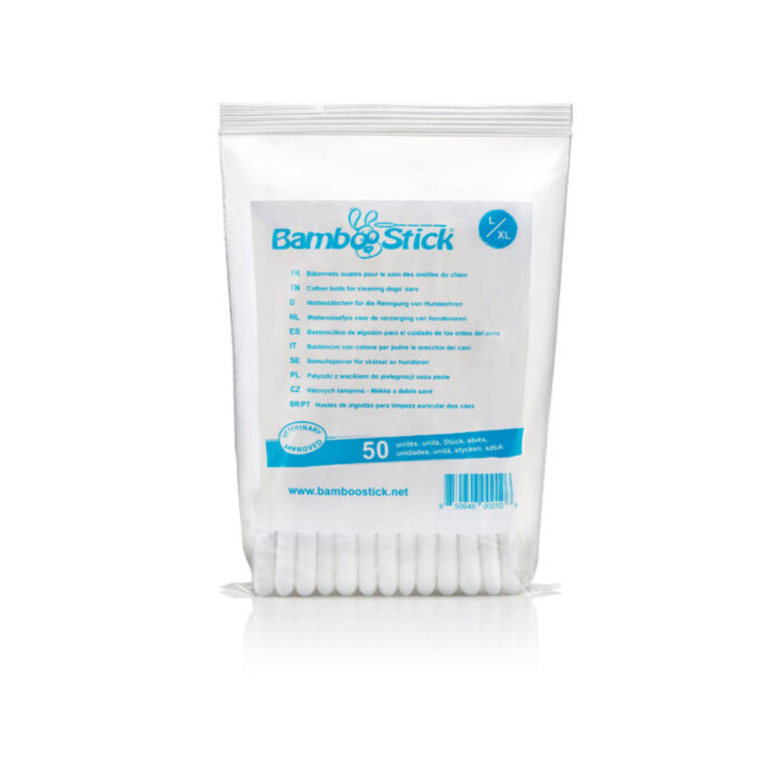 Patyczki BambooStick do czyszczenia uszu dla dużych psów L/XL 50 szt. Patyczki BambooStick do czyszczenia uszu dla dużych psów L/XL 50 szt.