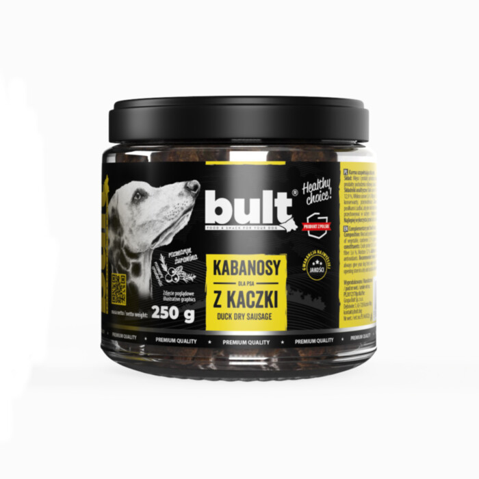 Bult - Kabanosy z Kaczki 250 g - suszony przysmak w słoiczku dla psa Bult - Kabanosy z Kaczki 250 g - suszony przysmak w słoiczku dla psa