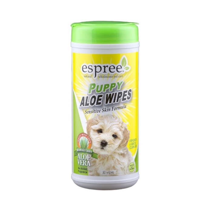 Espree Puppy Wipes Aloe Vera 50 szt. - chusteczki z aloesem do czyszczenia sierści szczeniąt Espree Puppy Wipes Aloe Vera 50 szt. - chusteczki z aloesem do czyszczenia sierści szczeniąt