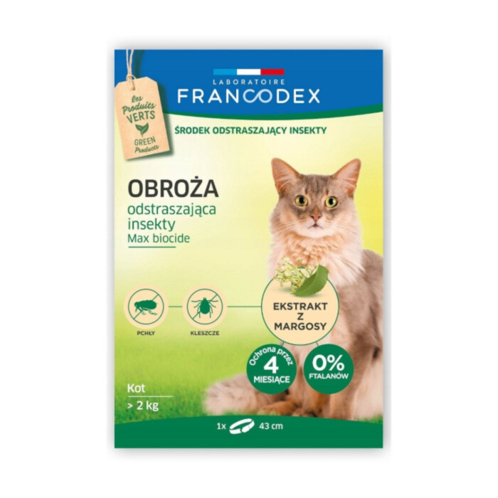 Francodex - obroża odstraszająca insekty dla kotów powyżej 2 kg Francodex - obroża odstraszająca insekty dla kotów powyżej 2 kg