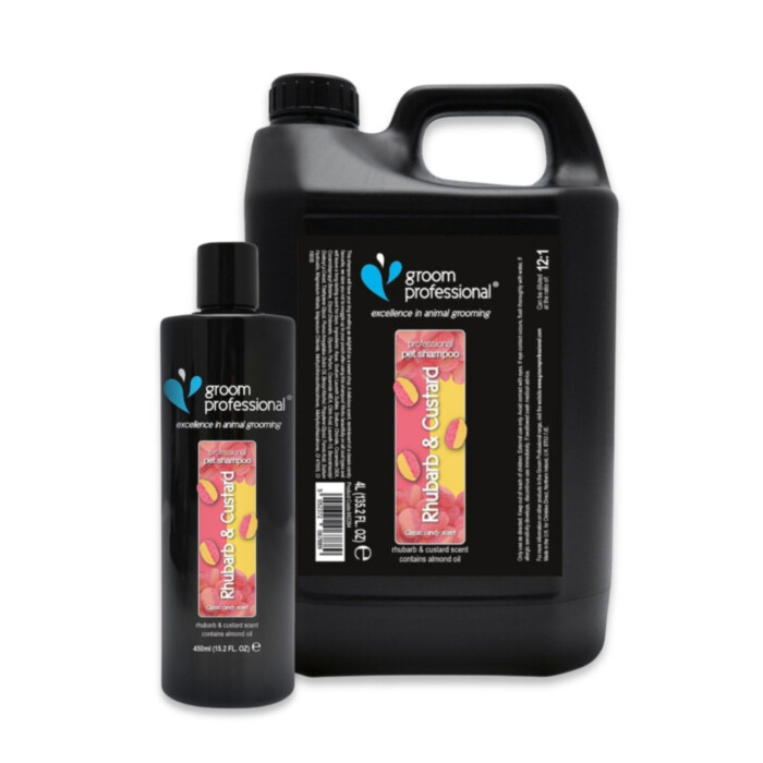 Groom Professional Rhubarb & Custard Shampoo - nawilżający szampon dla psa, o zapachu ciasta z rabarbarem Groom Professional Rhubarb & Custard Shampoo - nawilżający szampon dla psa, o zapachu ciasta z rabarbarem