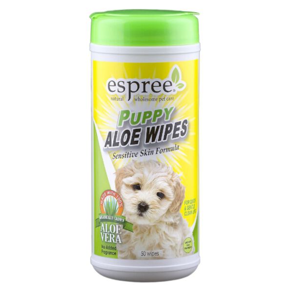 Espree Puppy Wipes Aloe Vera 50 szt. - chusteczki z aloesem do czyszczenia sierści szczeniąt