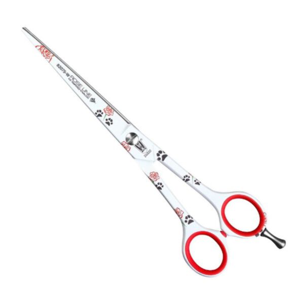 KR Witte Rose Line 7,5" - nożyczki fryzjerskie proste z mikroszlifem, białe w róże i łapki