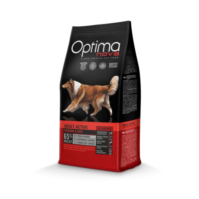 Optimanova Adult Active Chicken & Rice 12 kg - karma dla dorosłych aktywnych psów