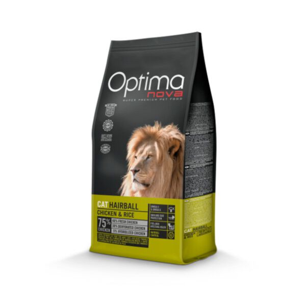 Optimanova Cat Hairball Chicken & Rice 8 kg - karma dla kotów z formułą odkłaczania