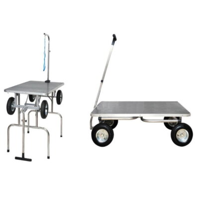 Stół trymerski składany 90 x 60 cm na dużych kołach z uchwytem groomerskim i smyczą 1