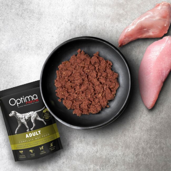 Optimanova Adult Rabbit & Turkey 300 g - mokra karma dla dorosłych psów z królikiem i indykiem w saszetce