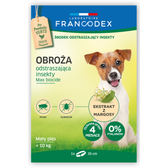 Francodex - obroża odstraszająca insekty dla małych psów poniżej 10 kg