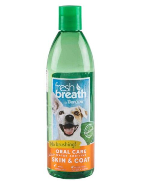 Tropiclean Fresh Breath Water Additive Skin Coat 473ml - naturalny dodatek do wody z kwasami Omega3 i Omega6, do higieny jamy ustnej u psów i kotów